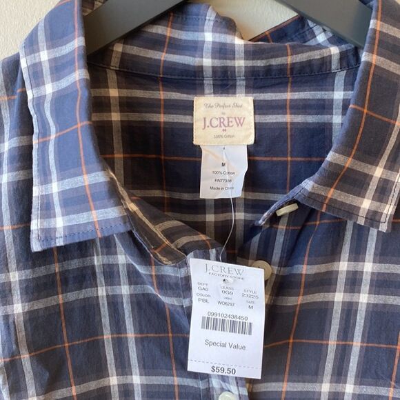 J. Crew Factory the perfect shirt button down plaid navy NWT medium cotton - Picture 3 of 7